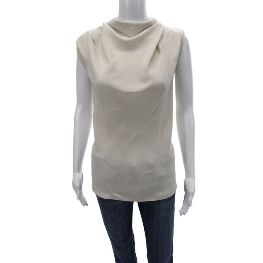 Babaton Women Beige Mock Neck Sleeveless Blouse Size S